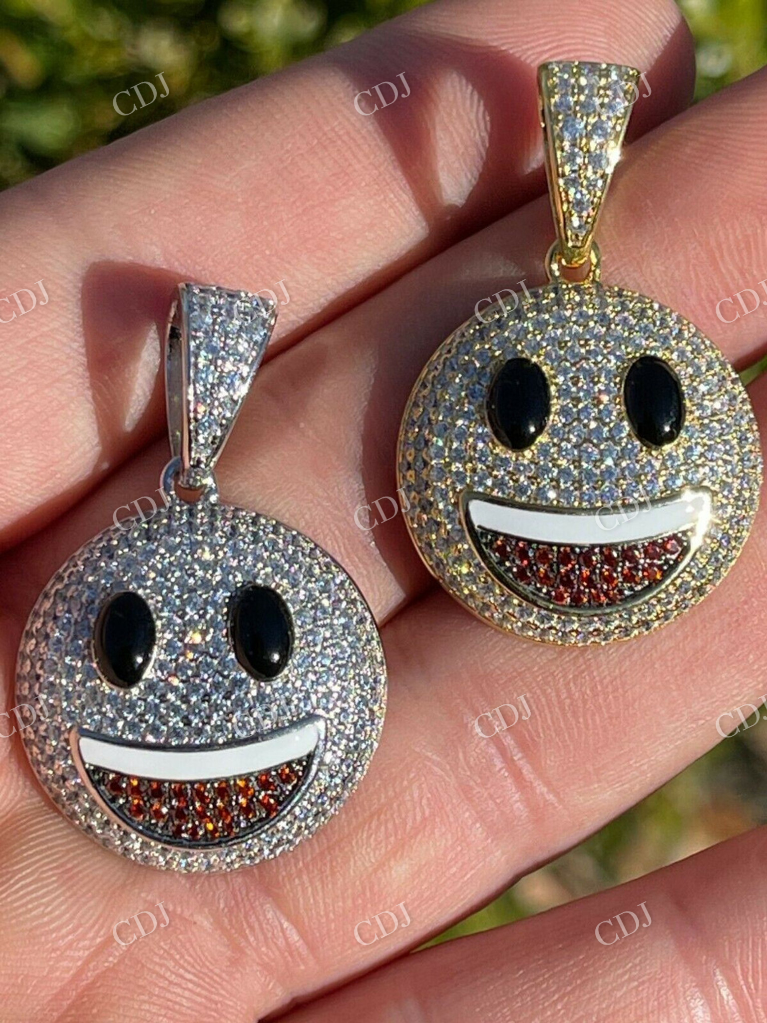 Smiley Face Emoji Iced Out Gold Pendant  customdiamjewel   