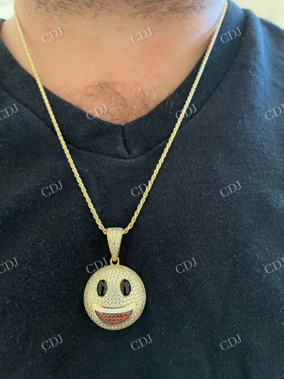 Smiley Face Emoji Iced Out Gold Pendant  customdiamjewel   