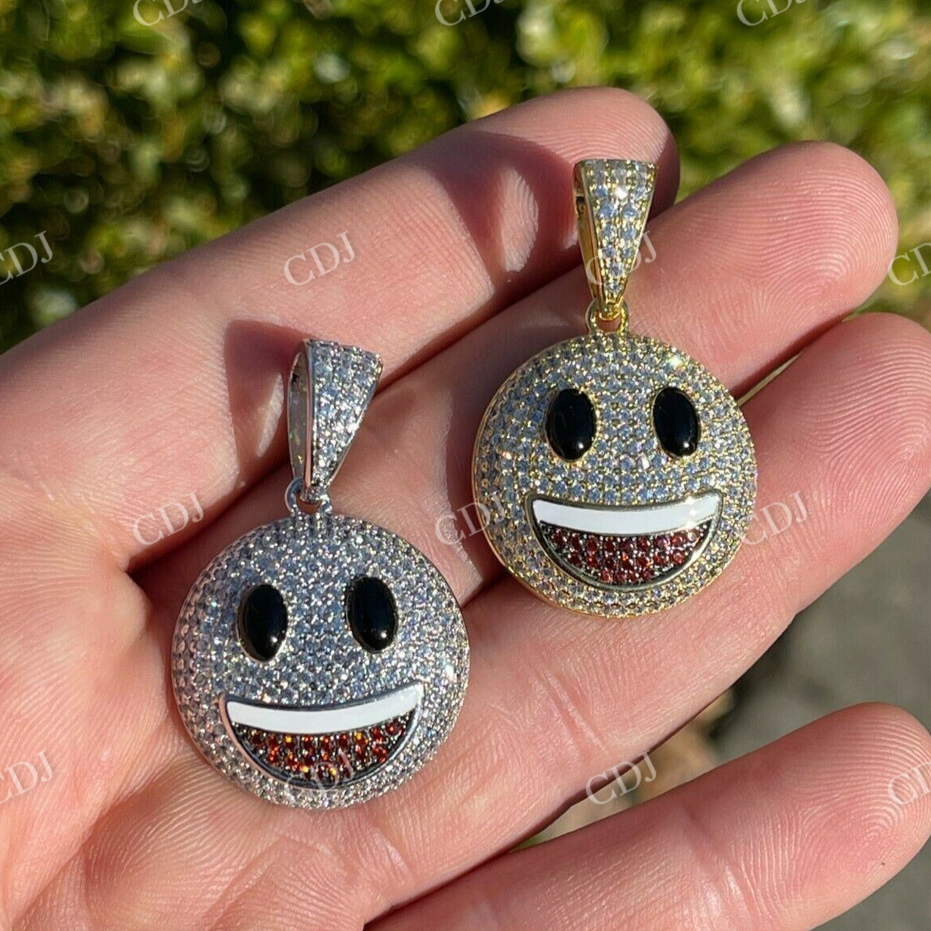 Smiley Face Emoji Iced Out Gold Pendant  customdiamjewel   