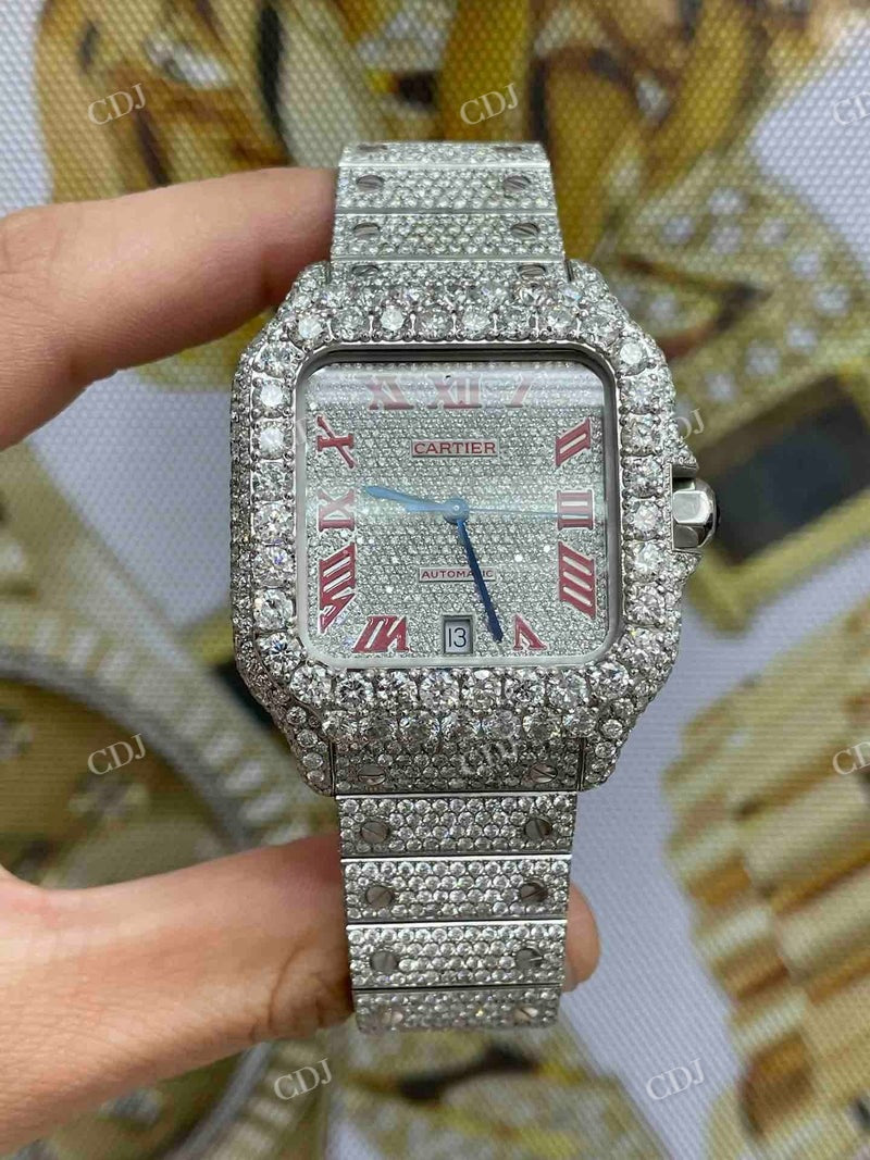 Bust Down Cartier Santos Moissanite Watch  customdiamjewel   