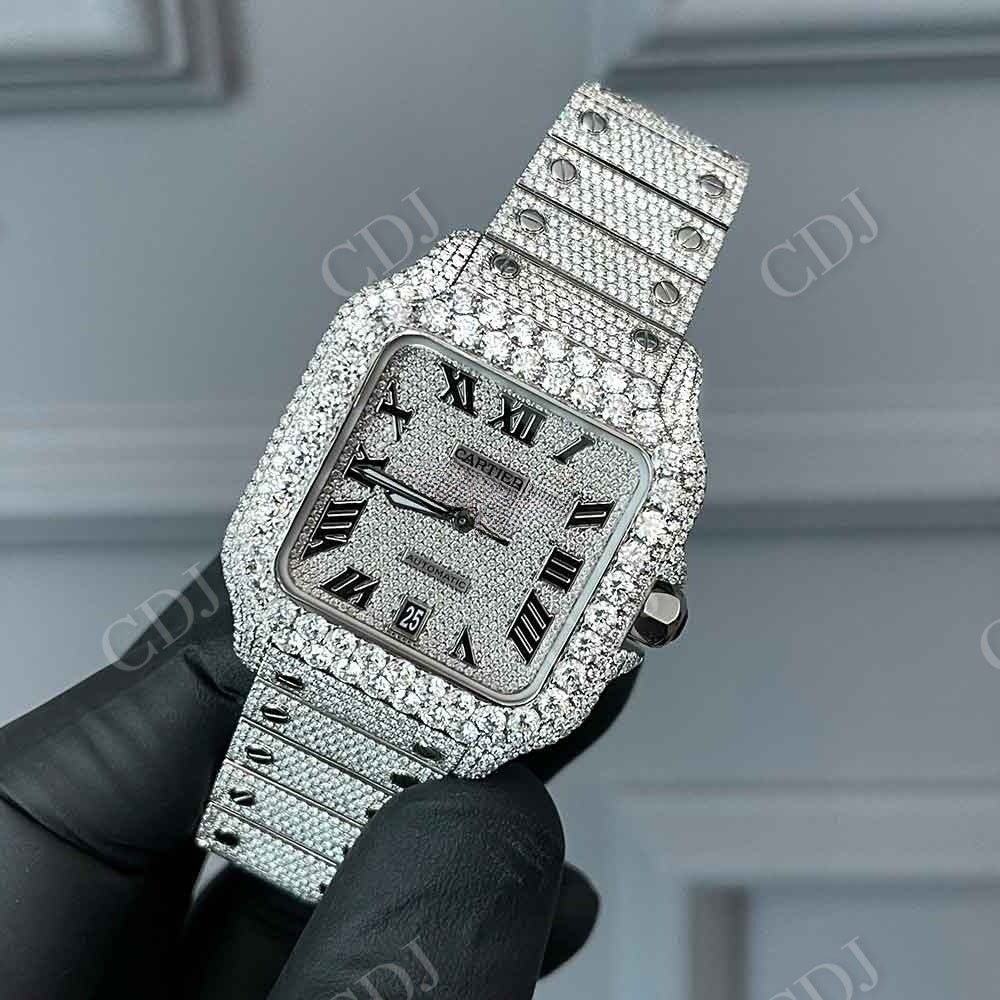 Cartier Santos Fully Diamond Iced Out Watch  customdiamjewel   