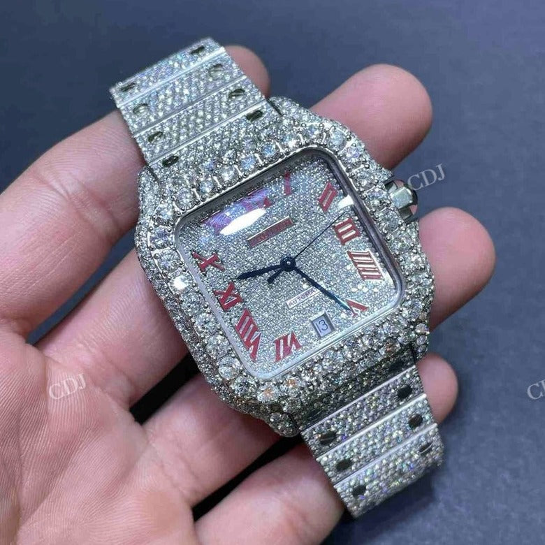 Bust Down Cartier Santos Moissanite Watch  customdiamjewel   