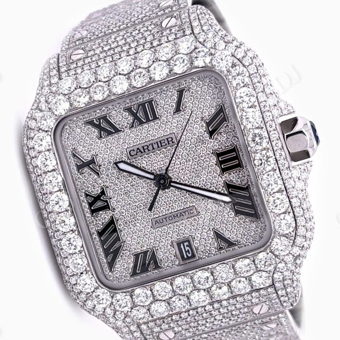 Cartier Santos Fully Diamond Iced Out Watch  customdiamjewel   