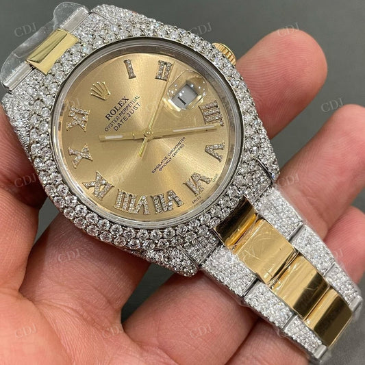 Two Tone Roman Dial Round Diamond Rolex Watch  customdiamjewel   