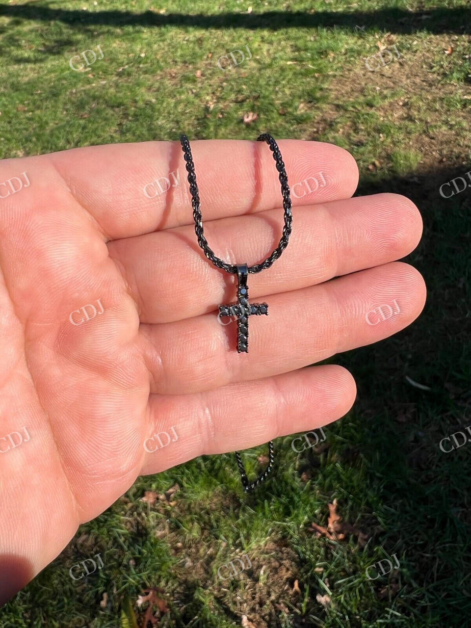 Round Stone Iced Out Cross Pendant  customdiamjewel   