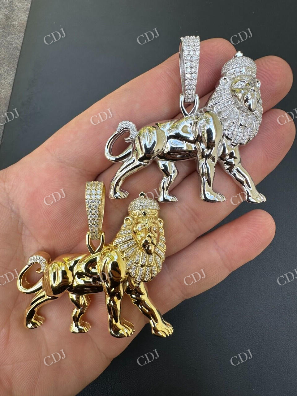 925 Solid Silver Iced Lion Hip Hop Pendant  customdiamjewel   