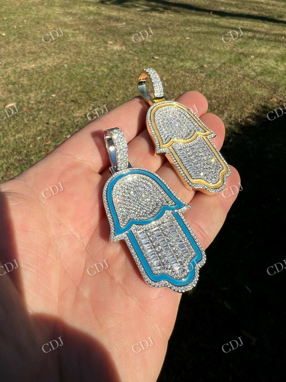 Men's Hamsa Hand Iced Out Diamond Pendant  customdiamjewel   