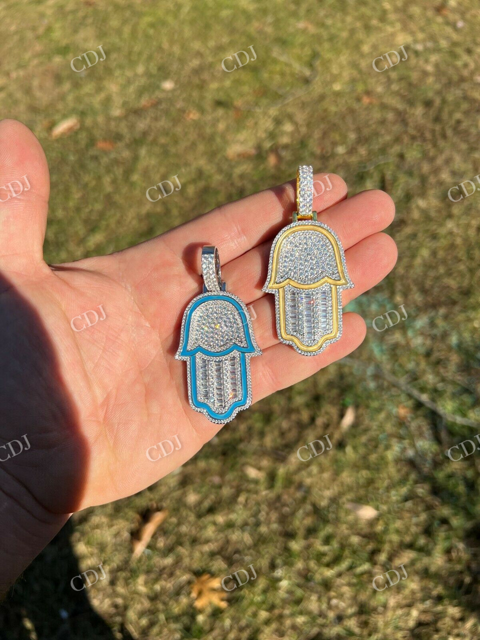 Men's Hamsa Hand Iced Out Diamond Pendant  customdiamjewel   