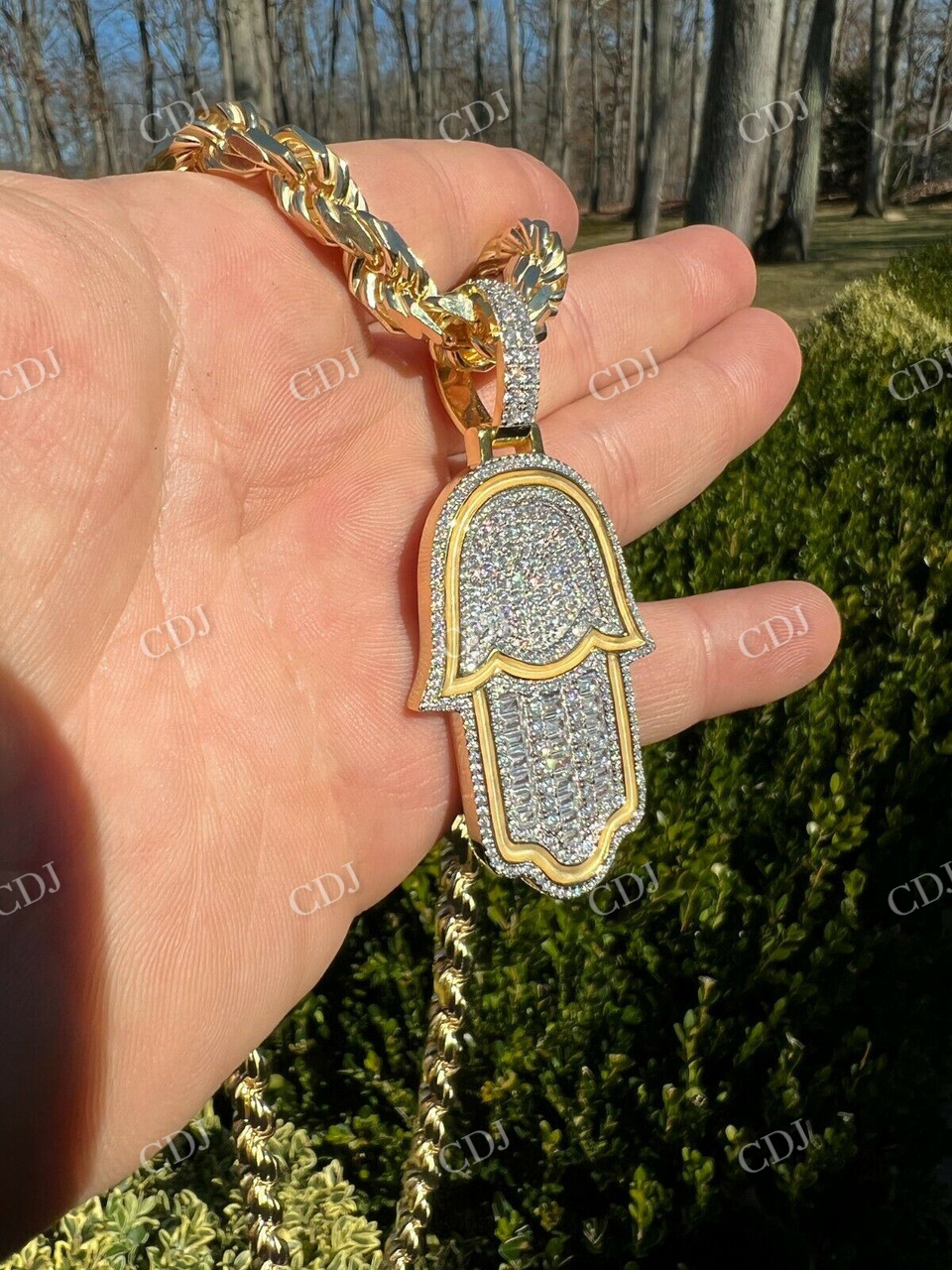 Men's Hamsa Hand Iced Out Diamond Pendant  customdiamjewel   