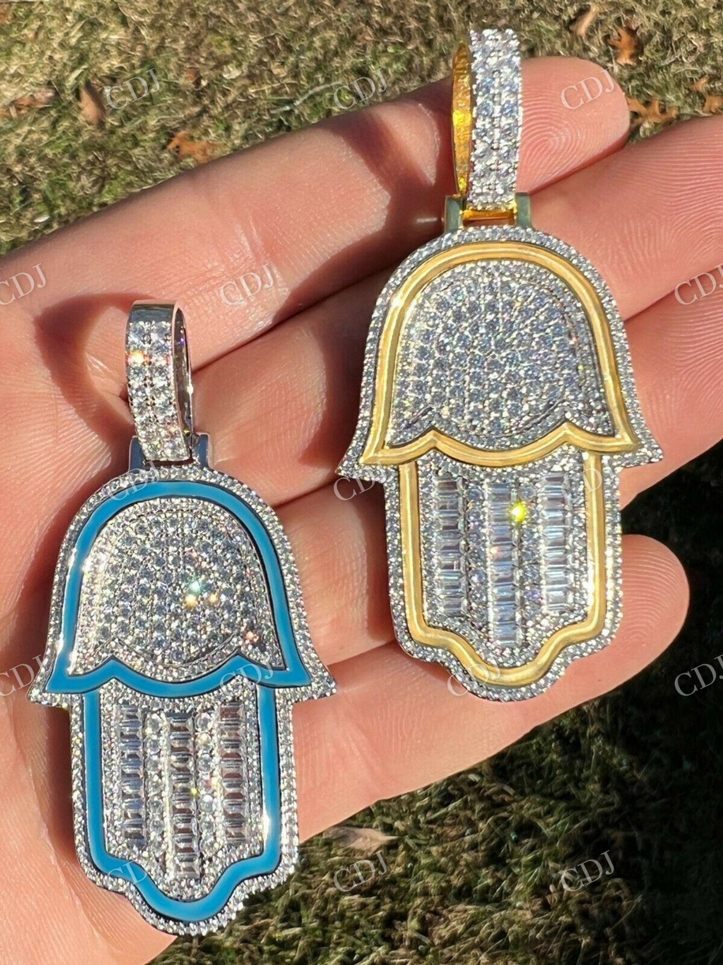 Men's Hamsa Hand Iced Out Diamond Pendant  customdiamjewel   