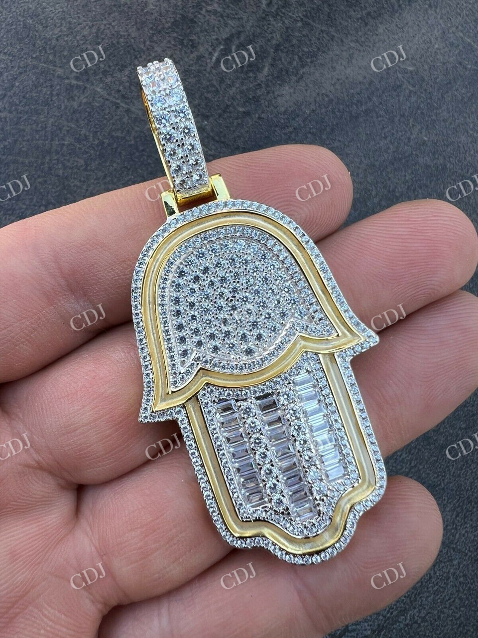 Men's Hamsa Hand Iced Out Diamond Pendant  customdiamjewel   