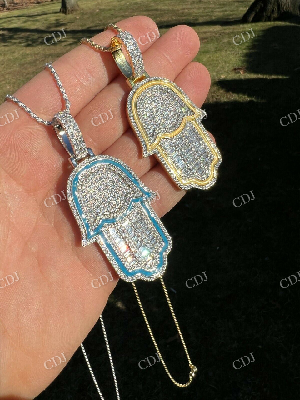 Men's Hamsa Hand Iced Out Diamond Pendant  customdiamjewel   