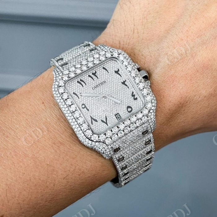 Moissanite Bust Down Arabic Dial Hip Hop Cartier Watch customdiamjewel