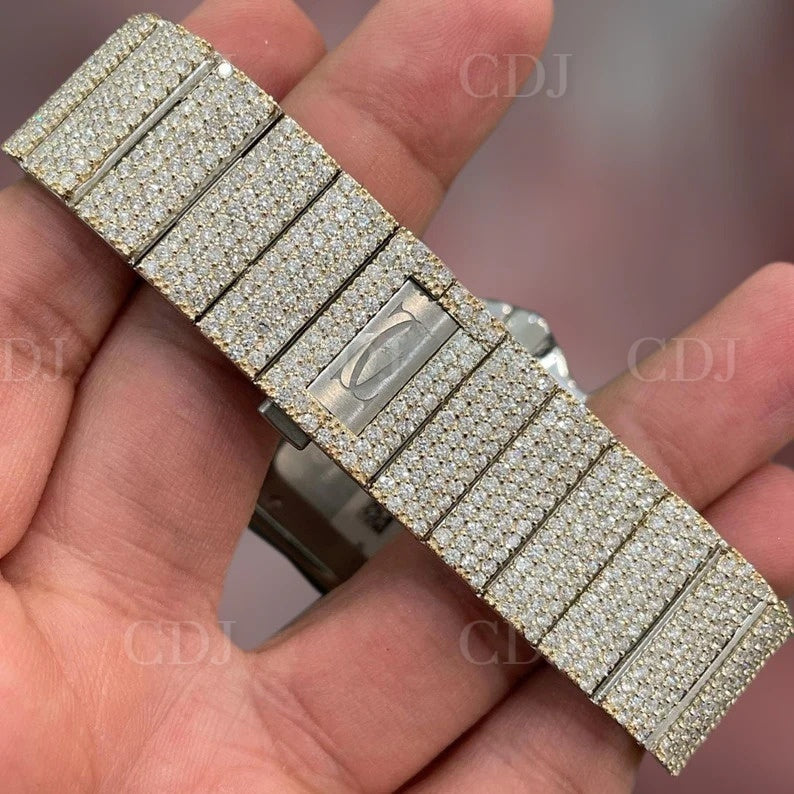 Premium High Quality Genuine Diamond Luxury Roman Dial Cartier Wrist Stainless Steel Watch 23 To 28 Carat (Approx.)  customdiamjewel   