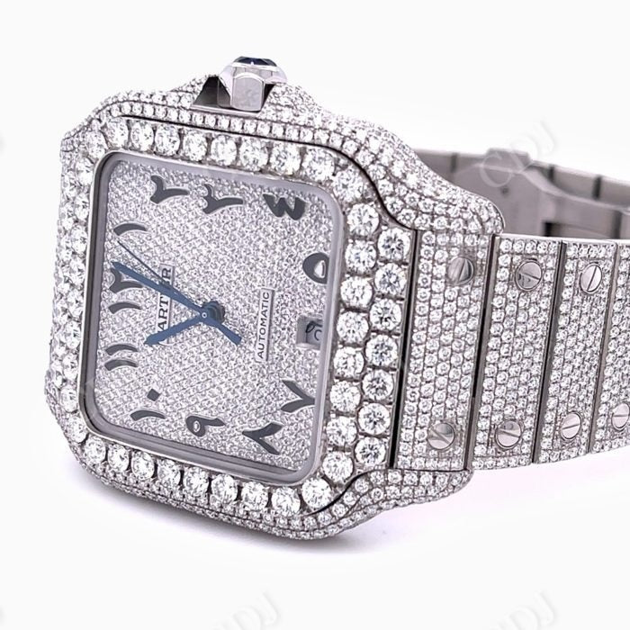 Moissanite Bust Down Arabic Dial Hip Hop Cartier Watch customdiamjewel