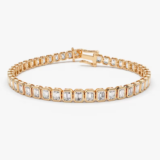 14k Gold Bezel Set Emerald Cut Natural Diamond Tennis Bracelet  customdiamjewel 10 KT Solid Gold Rose Gold VVS-EF