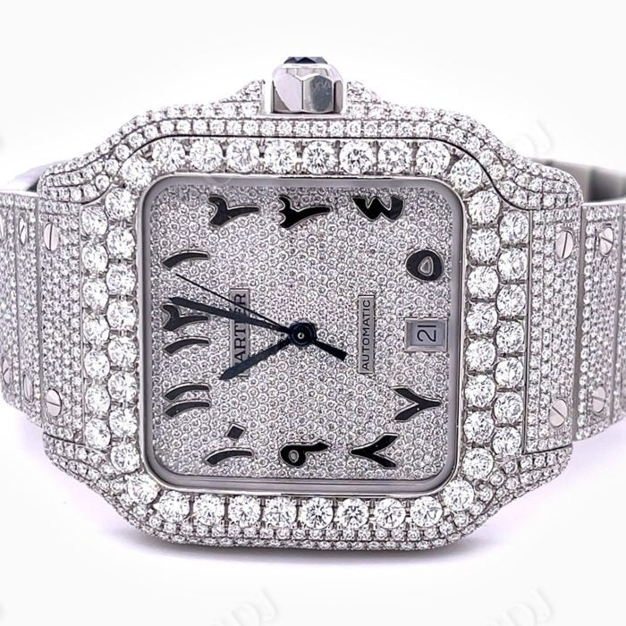 Moissanite Bust Down Arabic Dial Hip Hop Cartier Watch customdiamjewel