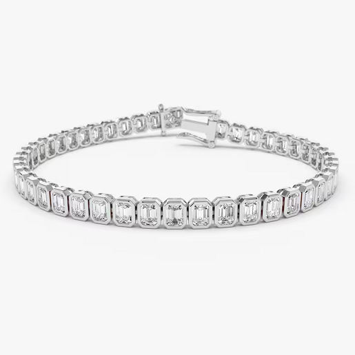 14k Gold Bezel Set Emerald Cut Natural Diamond Tennis Bracelet  customdiamjewel 10 KT Solid Gold White Gold VVS-EF