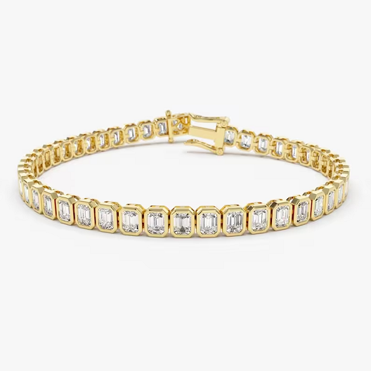 14k Gold Bezel Set Emerald Cut Natural Diamond Tennis Bracelet  customdiamjewel 10 KT Solid Gold Yellow Gold VVS-EF