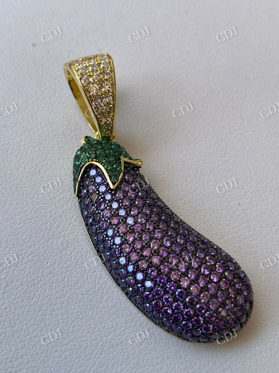 Eggplant Emoji Iced Out Sterling Silver Pendant  customdiamjewel   