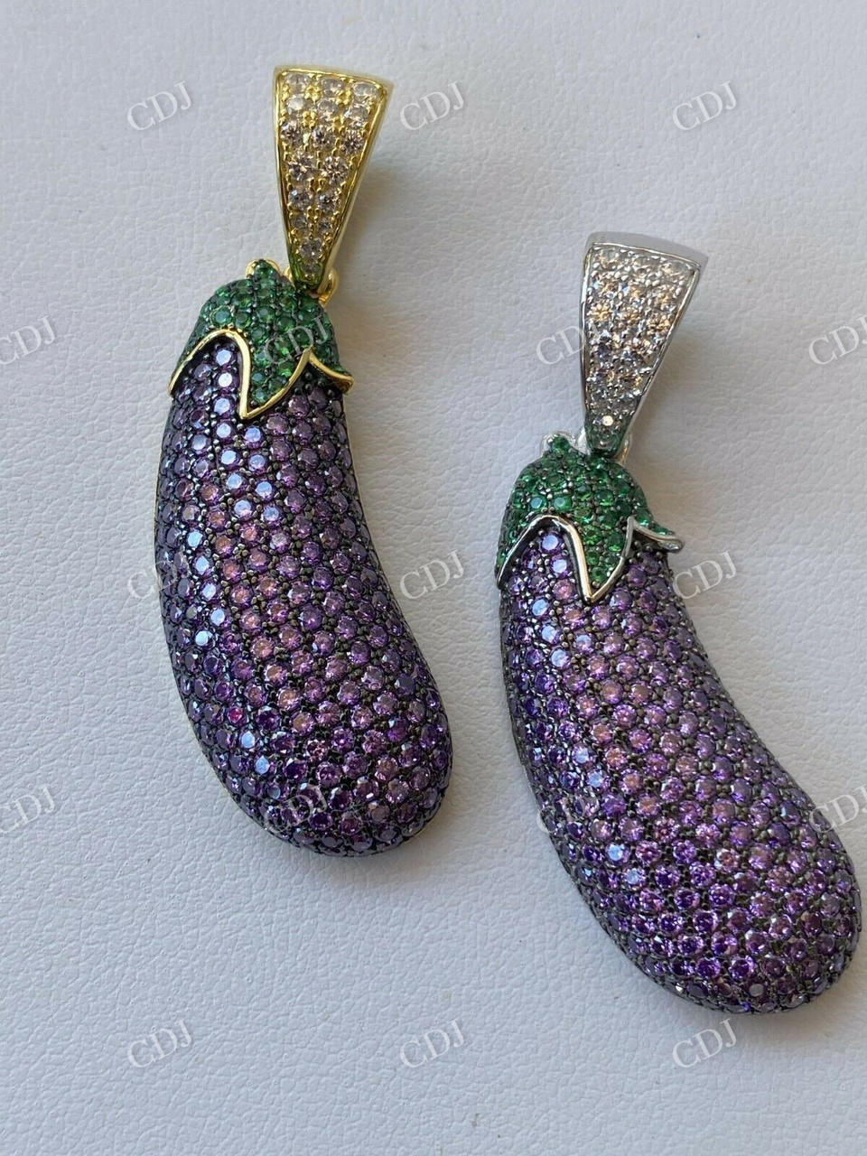 Eggplant Emoji Iced Out Sterling Silver Pendant  customdiamjewel   