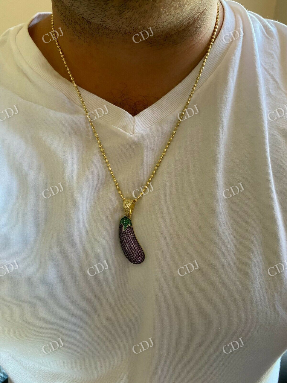 Eggplant Emoji Iced Out Sterling Silver Pendant  customdiamjewel   