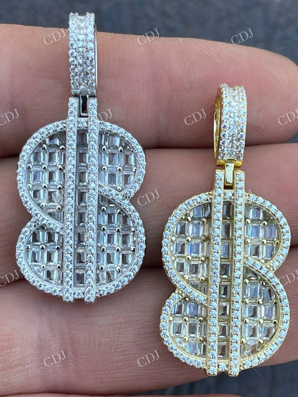 Iced Dollar Sign Baguette Diamond Pendant  customdiamjewel   