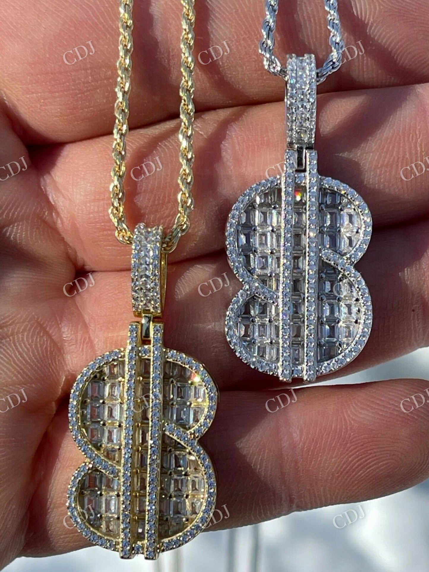 Iced Dollar Sign Baguette Diamond Pendant  customdiamjewel   