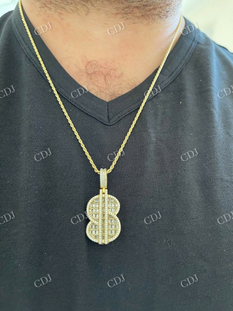 Iced Dollar Sign Baguette Diamond Pendant  customdiamjewel   