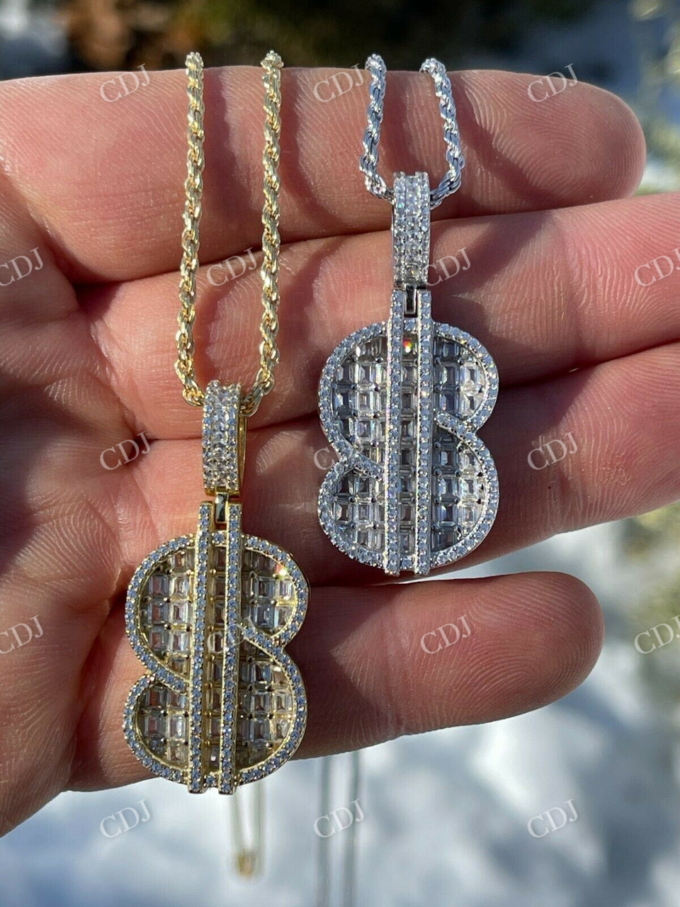 Iced Dollar Sign Baguette Diamond Pendant  customdiamjewel   