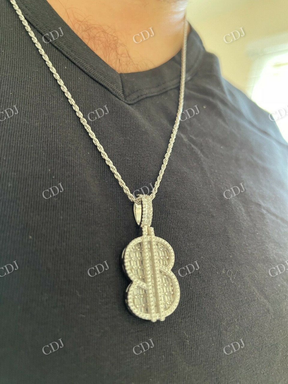 Iced Dollar Sign Baguette Diamond Pendant  customdiamjewel   