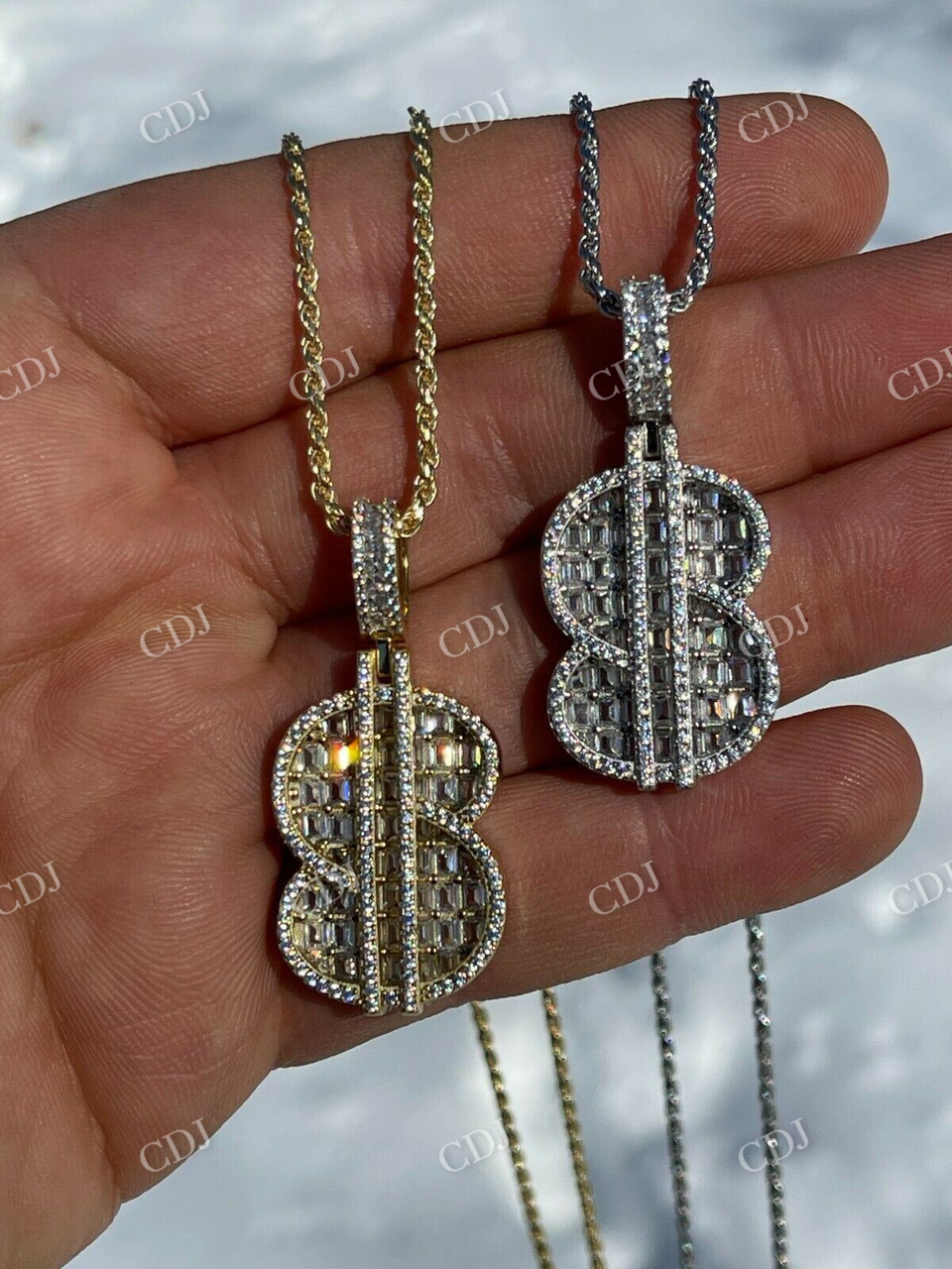 Iced Dollar Sign Baguette Diamond Pendant  customdiamjewel   