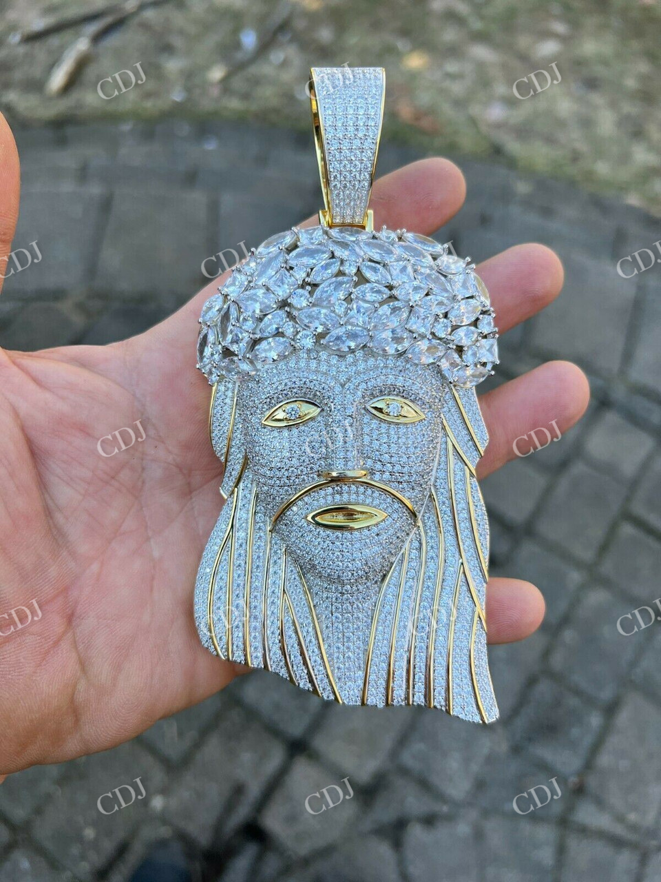 Marquise Round Diamond  Iced Out Jesus Pendant  customdiamjewel   