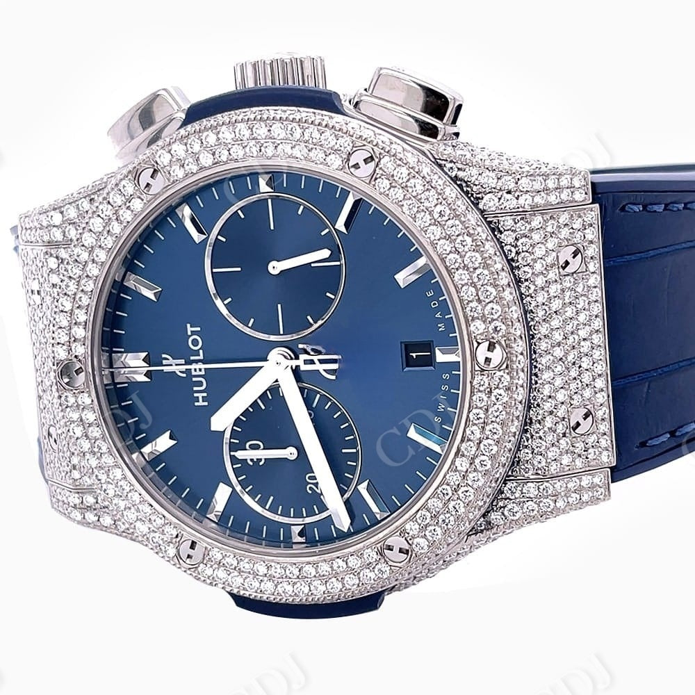 Hublot Custom Diamond Blue Dial Watch  customdiamjewel   