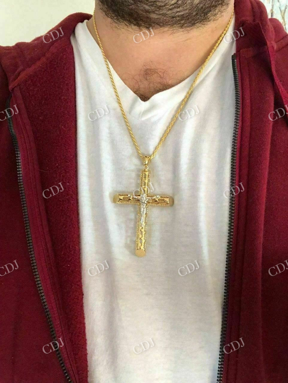 Two Tone Solid Gold Jesus Cross Pendant  customdiamjewel   