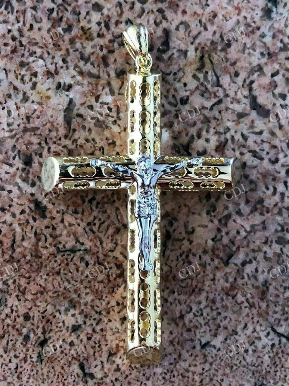 Two Tone Solid Gold Jesus Cross Pendant  customdiamjewel   