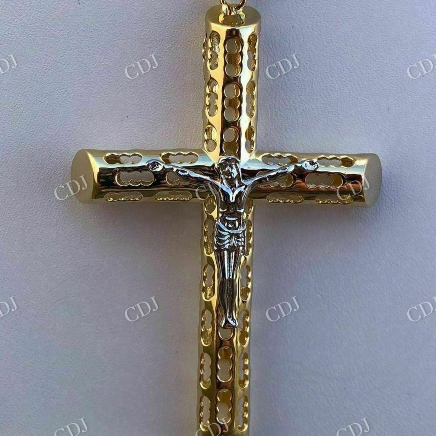 Two Tone Solid Gold Jesus Cross Pendant  customdiamjewel   