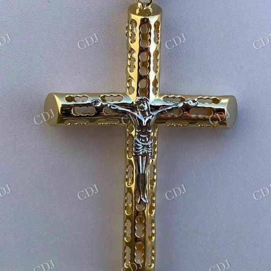 Two Tone Solid Gold Jesus Cross Pendant  customdiamjewel   