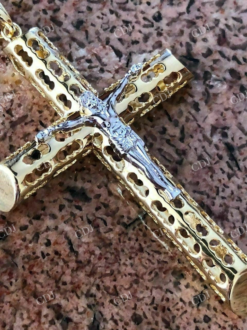 Two Tone Solid Gold Jesus Cross Pendant  customdiamjewel   