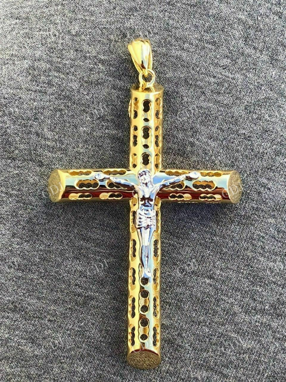 Two Tone Solid Gold Jesus Cross Pendant  customdiamjewel   