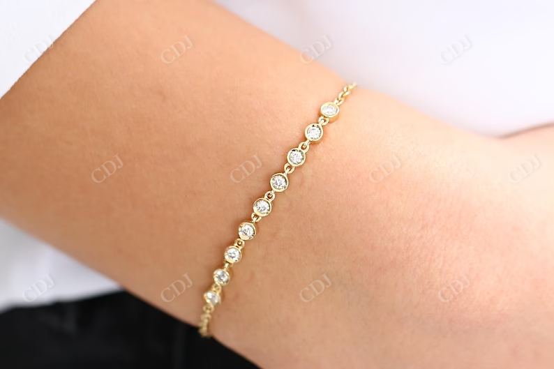 Round Cut Natural Diamond Bezel Set 14K Gold Bracelet  customdiamjewel   