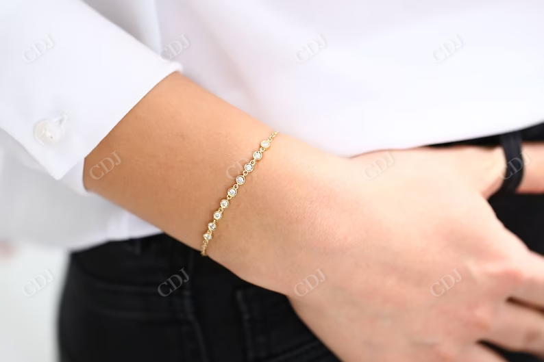 Round Cut Natural Diamond Bezel Set 14K Gold Bracelet  customdiamjewel   