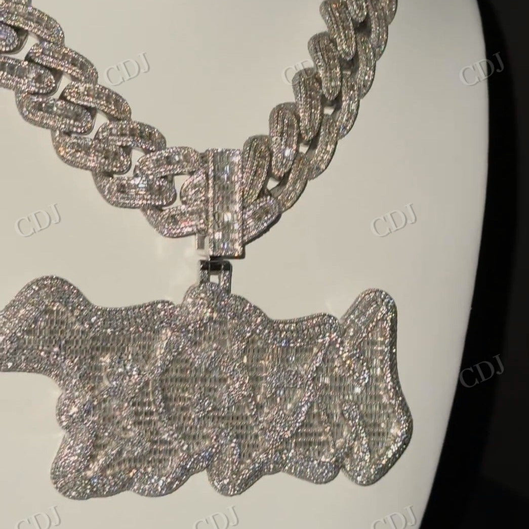 Custom Iced Out Round And Baguette Diamond Silver Necklaces  customdiamjewel   