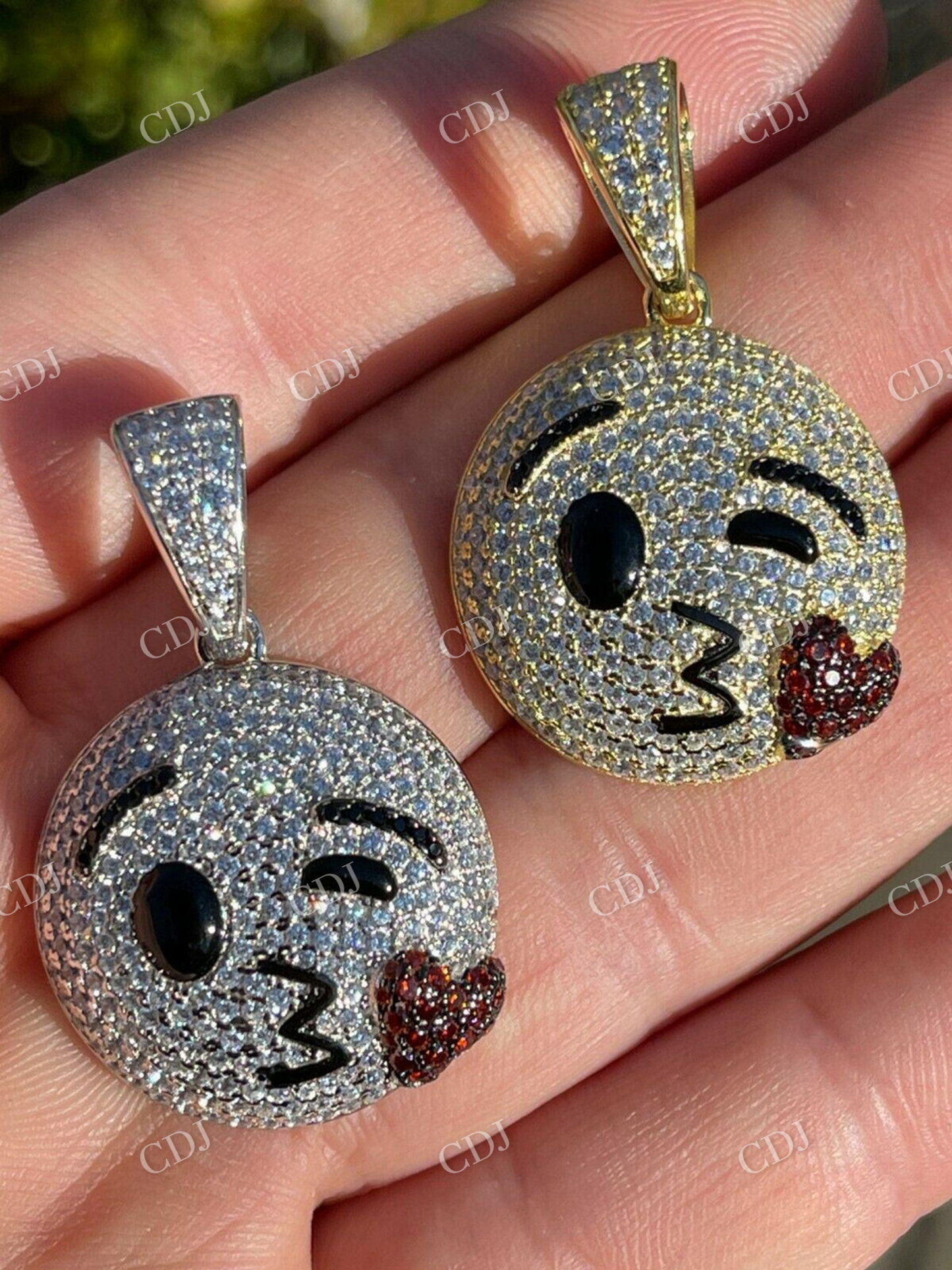 14K Gold Hip Hop Kiss Face Emoji Diamond Pendant  customdiamjewel   