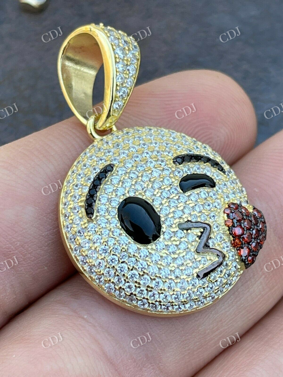 14K Gold Hip Hop Kiss Face Emoji Diamond Pendant  customdiamjewel   