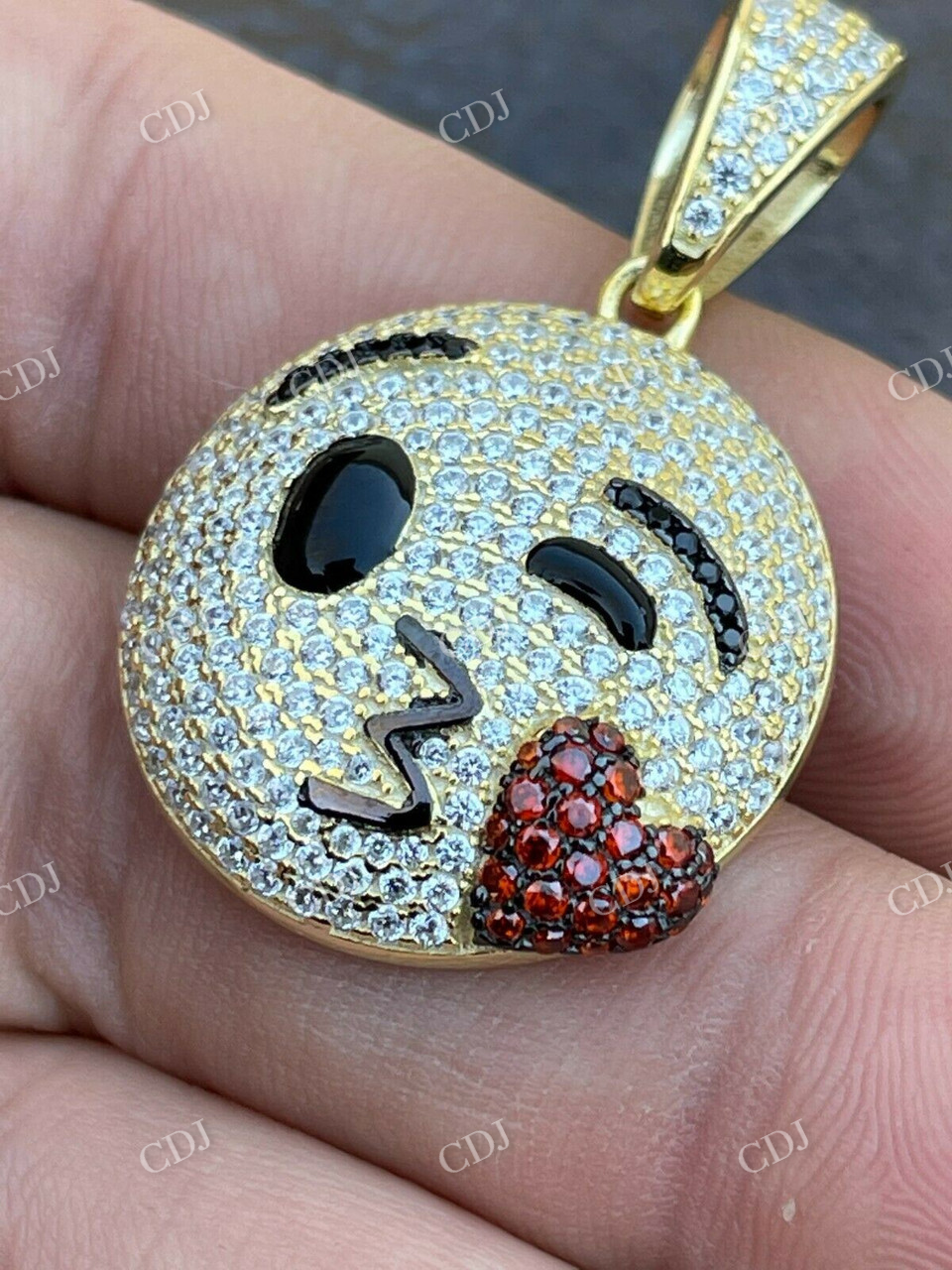 14K Gold Hip Hop Kiss Face Emoji Diamond Pendant  customdiamjewel   