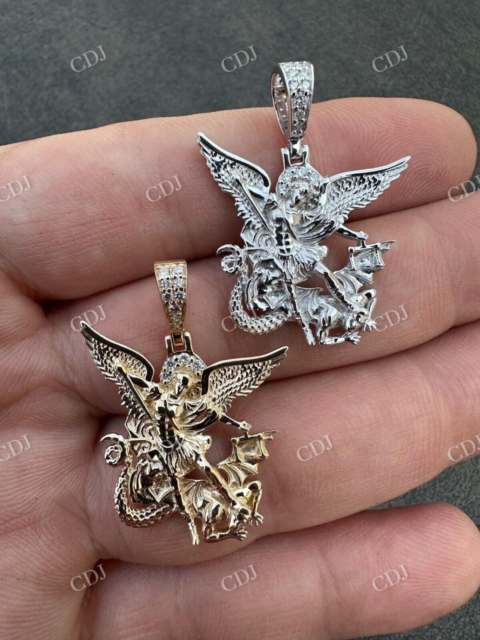 14K Gold Diamond Saint Michael Archangel Pendant  customdiamjewel   