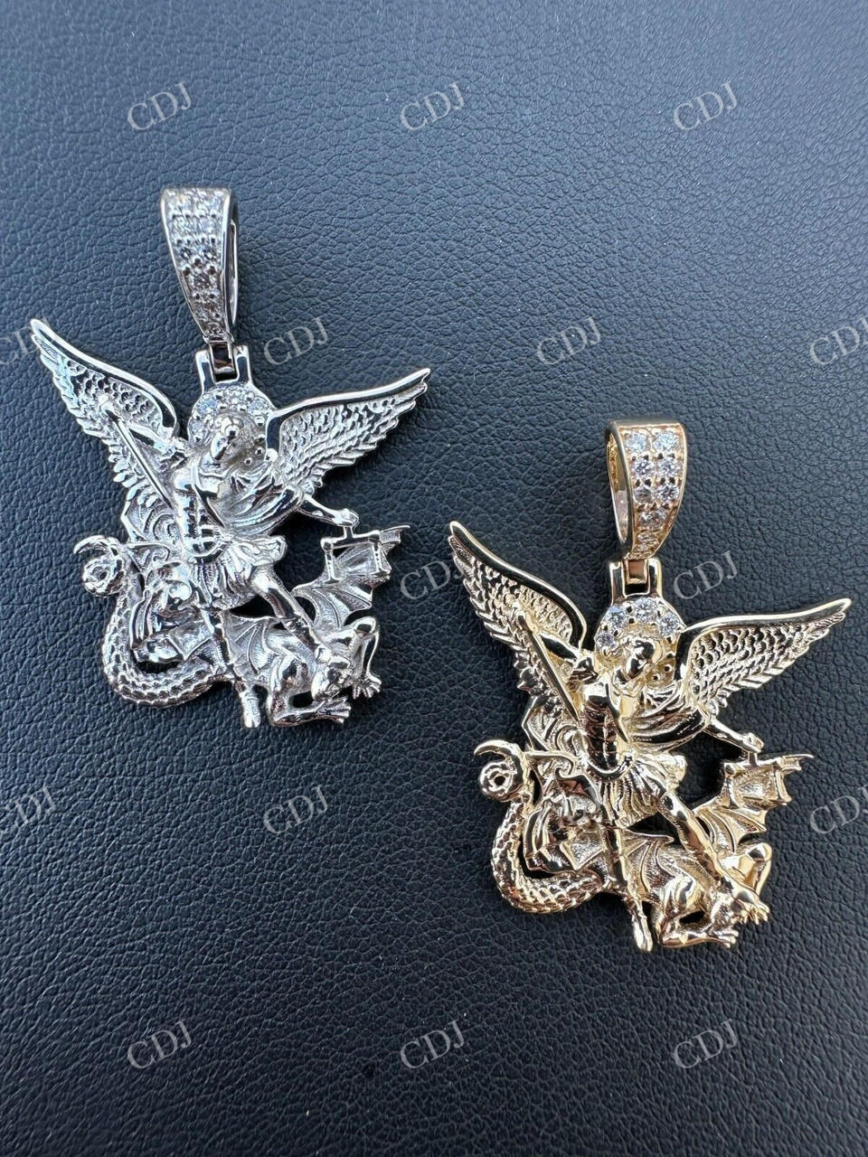 14K Gold Diamond Saint Michael Archangel Pendant  customdiamjewel   