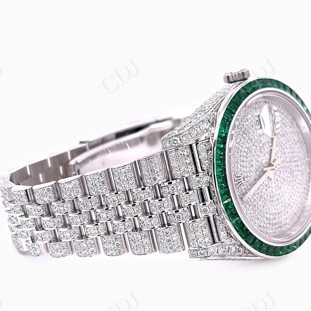 Rolex Green Gemstone Bezel Fully Diamond Watch  customdiamjewel   