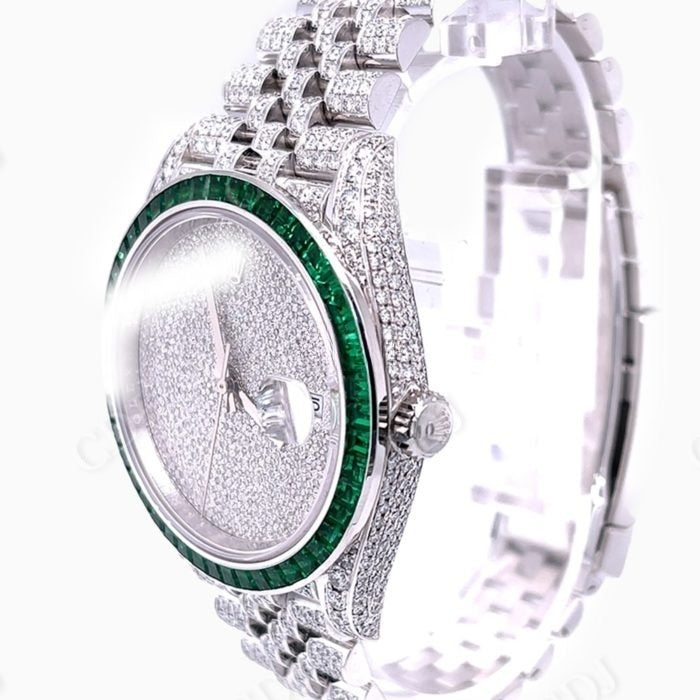 Rolex Green Gemstone Bezel Fully Diamond Watch  customdiamjewel   